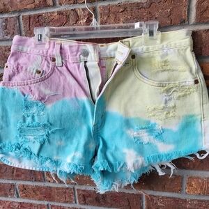 Levis 550 cutoff Denim shorts- pastel tye dye